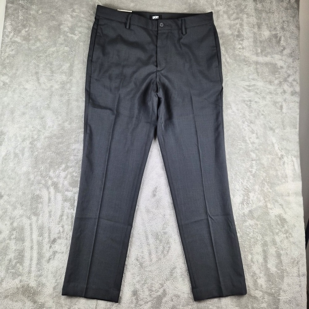 DKNY Mens Dress Pants 34x32 Grey Flat Front Slim Fit Stretch Career Office NEW